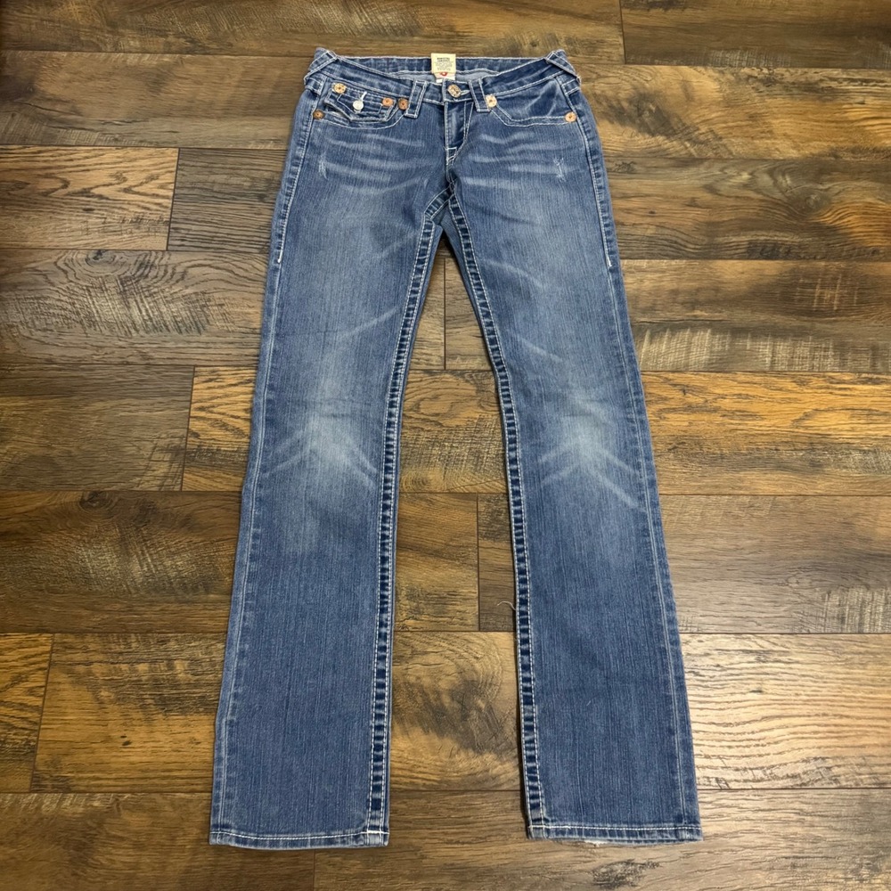 True Religion Billy Super T‎ Low Rise Bootcut Jeans 26 Flap Pocket Stretch USA